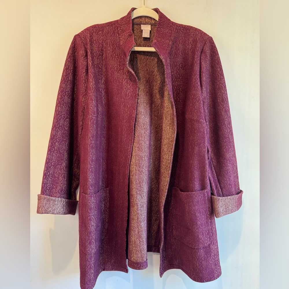 Chico's Maroon Paisley Open Front Jacket